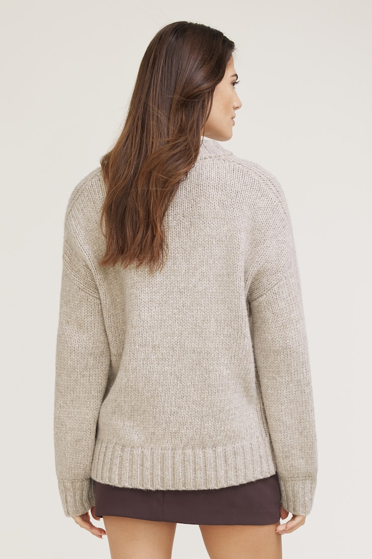 Mabel Chunky Crewneck Sweater - Beige - Women Clothing
