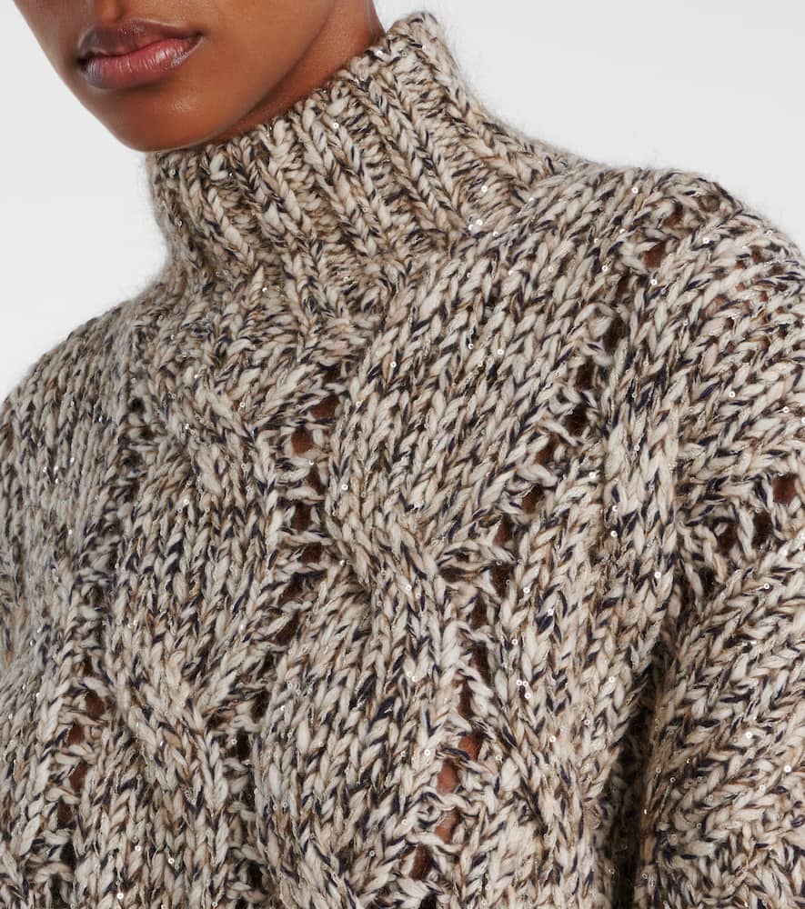 Cable-knit wool and cashmere turtleneck sweater