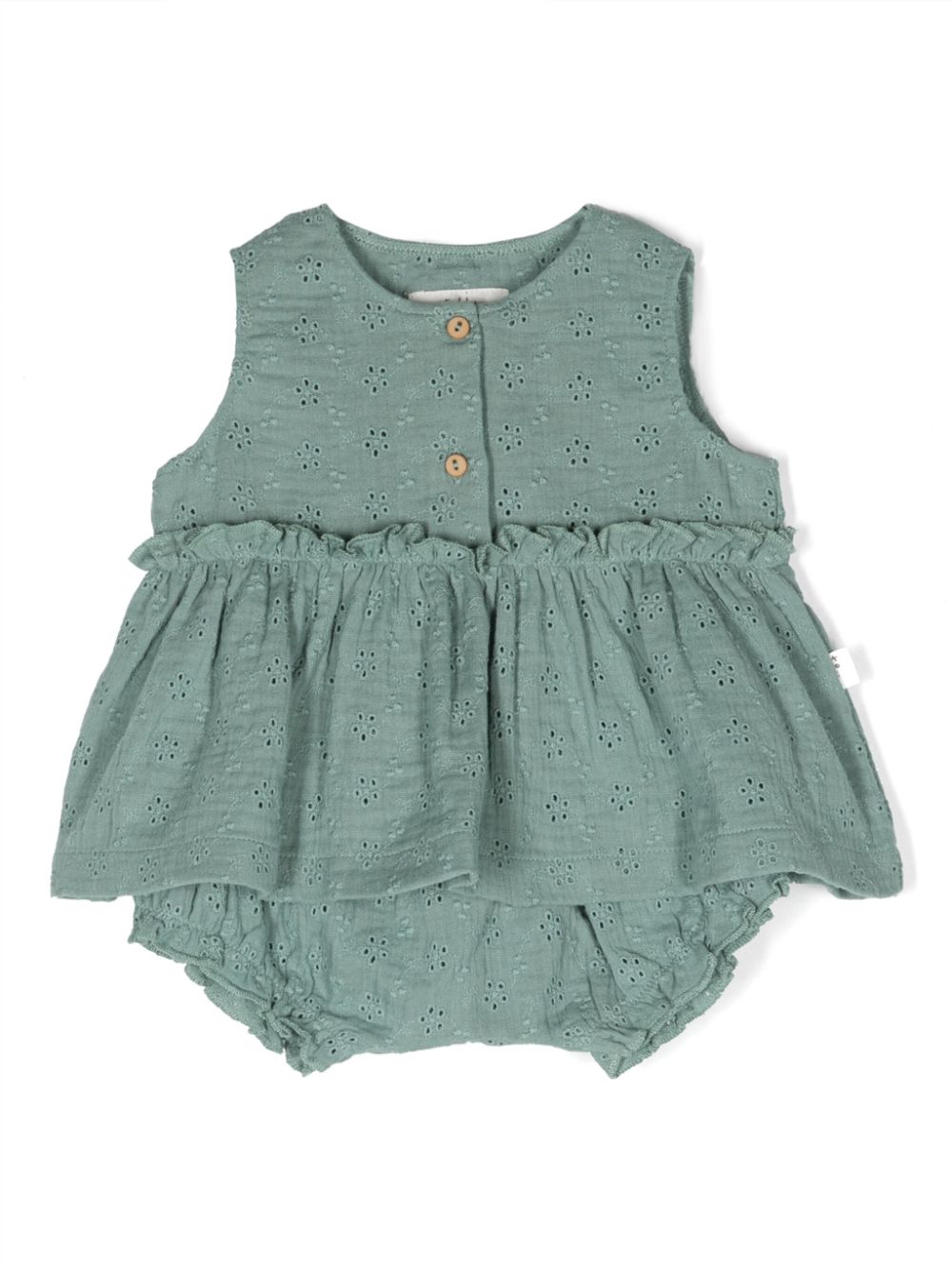 Broderie-anglaise cotton dress set - Green