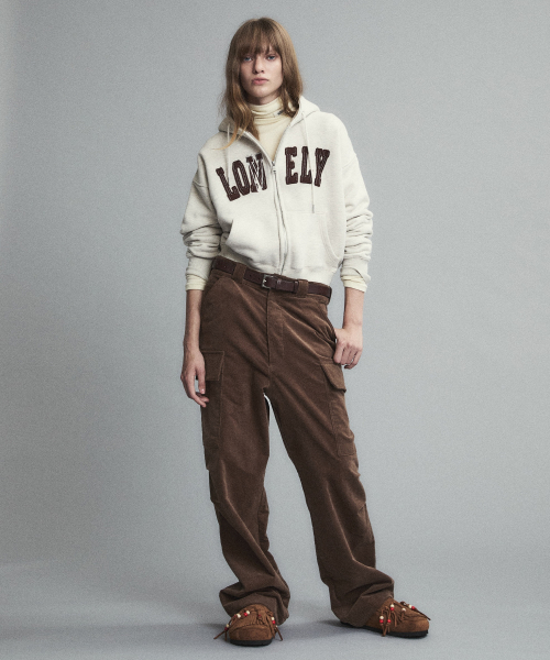 LONELY/LOVELY CROP HOODIE ZIP-UP OATMEAL