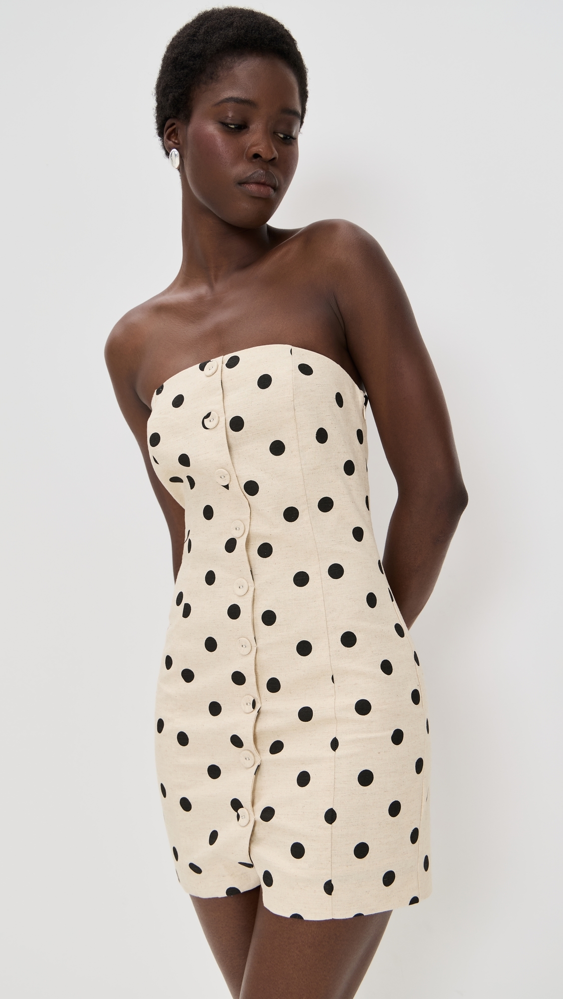 Endless rose Polka Dot Linen Strapless Dress Sand/Black