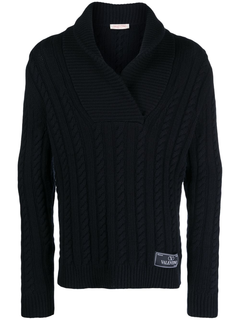Cable-knit virgin wool jumper - Blue
