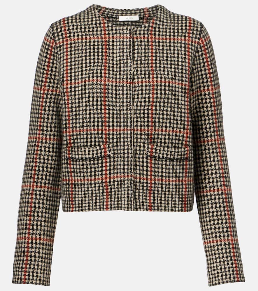 Checked wool cardigan