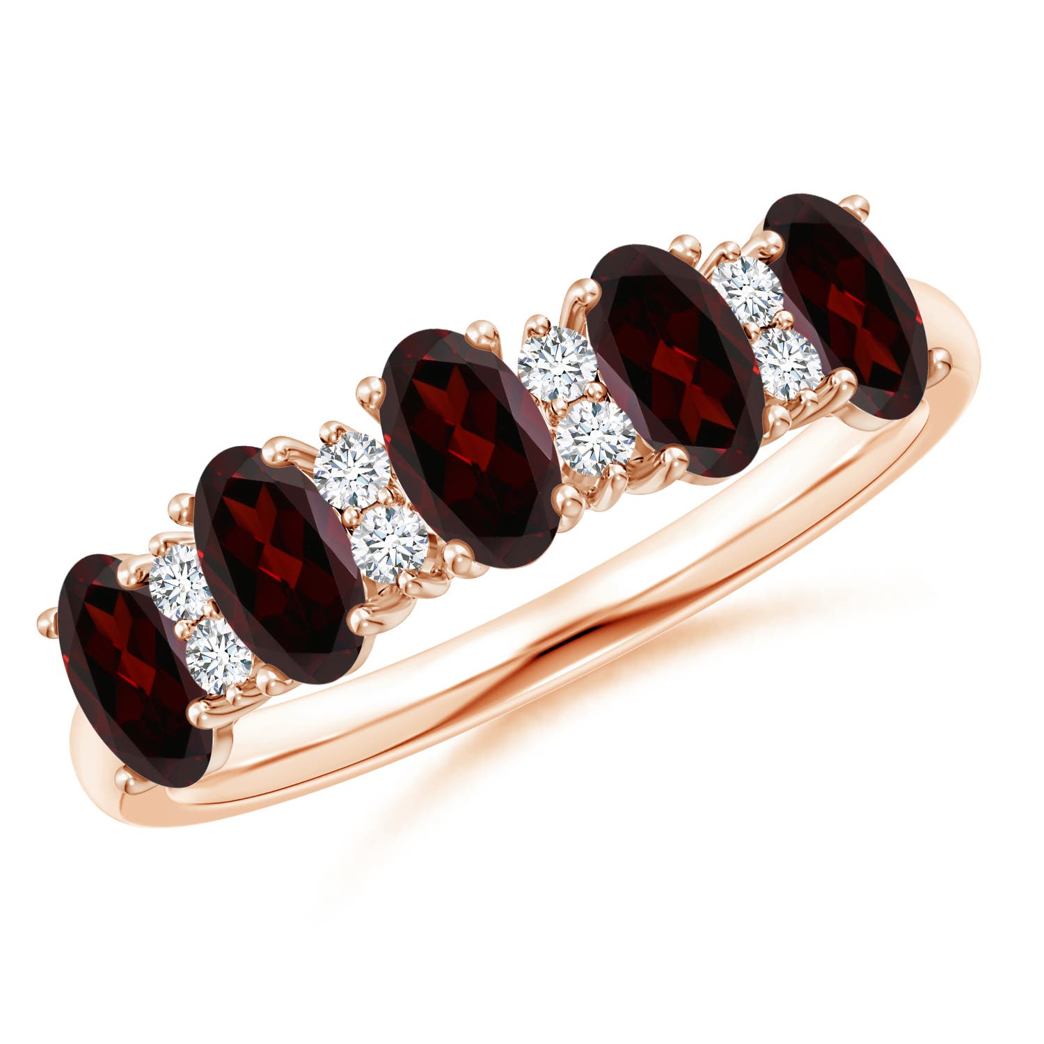 Angara 1.25 Carats Five Stone Garnet and Diamond Wedding Ring in 14K Rose Gold