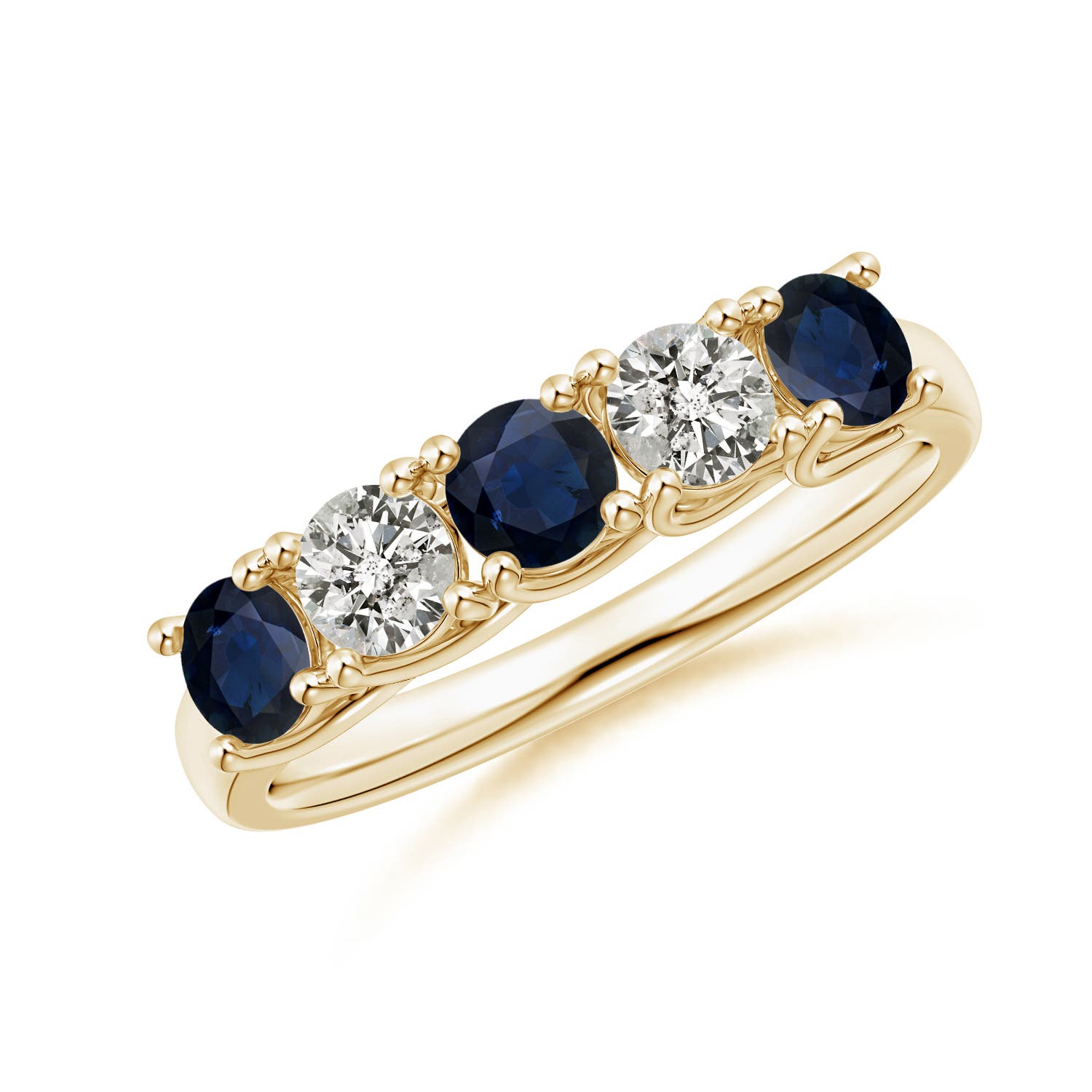 Angara 0.78 Carat Half Eternity Five Stone Sapphire and Diamond Wedding Band in 14K Yellow Gold