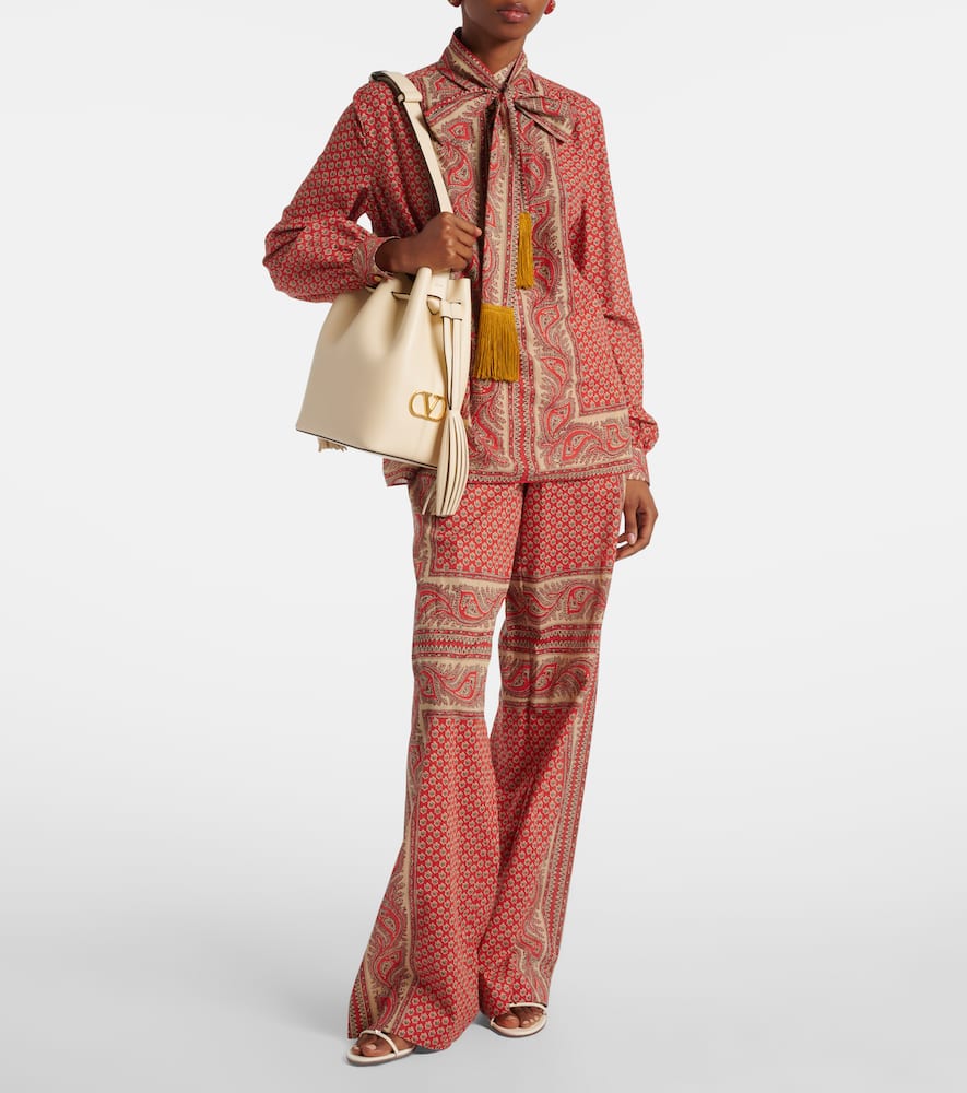Patterned cotton wide-leg pants