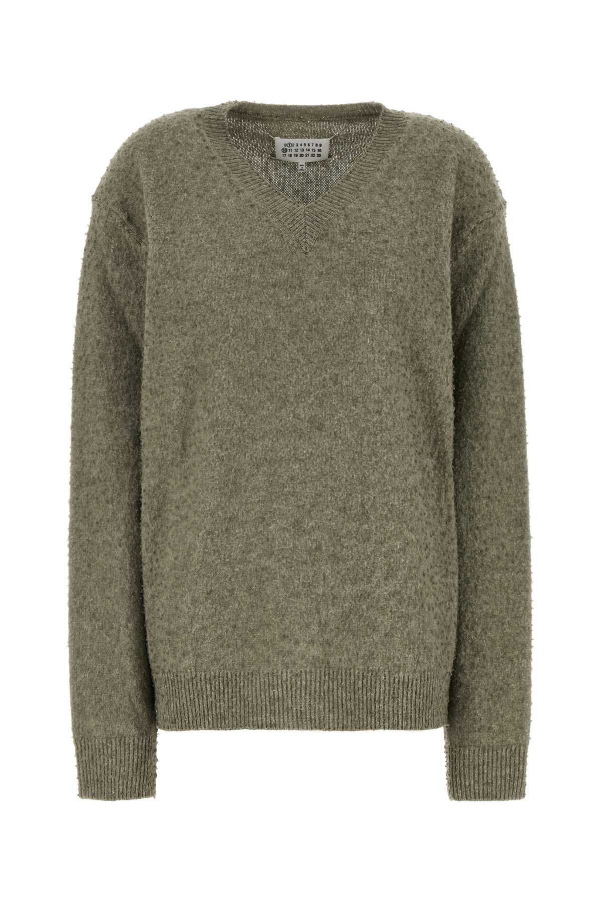 Wool-Blend V-Neck Sweater — Green