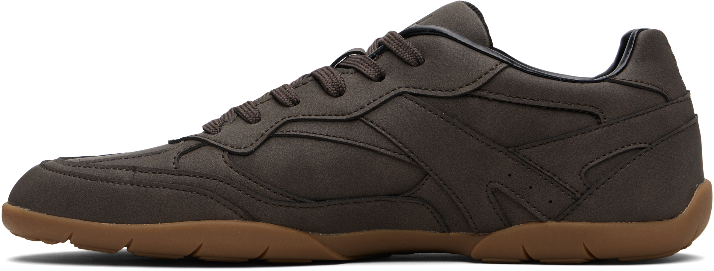 Brown Stacked Logo Faux-Leather Sneakers