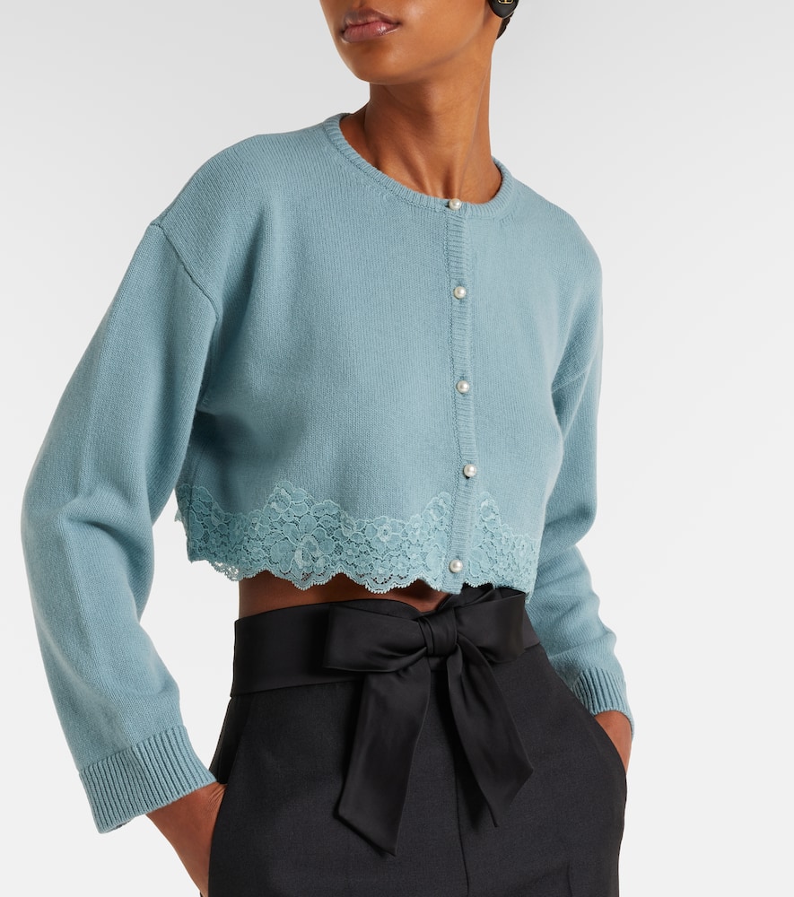 Lace-trimmed cropped virgin wool cardigan