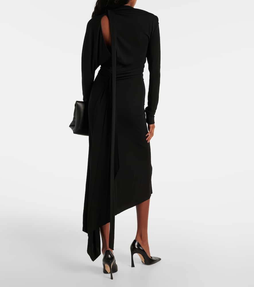 Asymmetric ruched midi dress