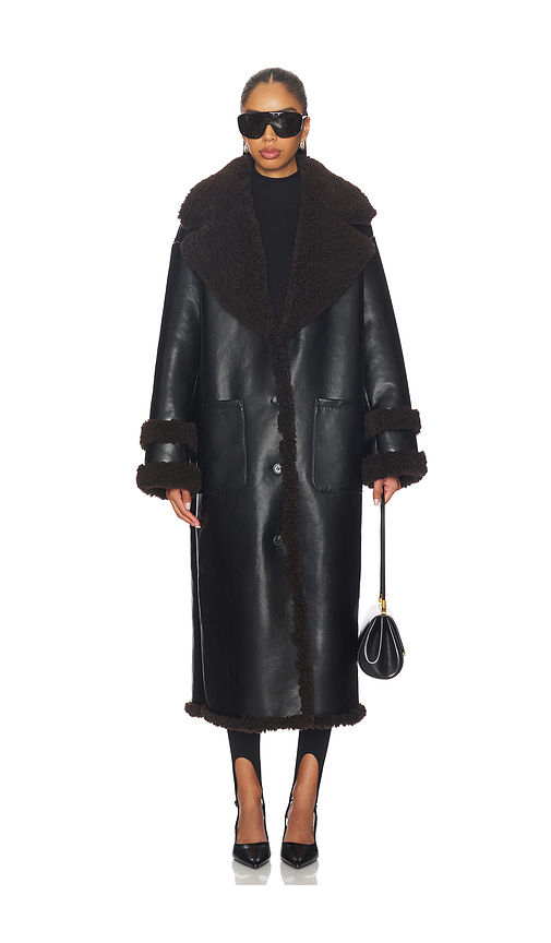 Lovers and Friends Irving Faux Leather Coat in Black. M. Also in L, S, XL