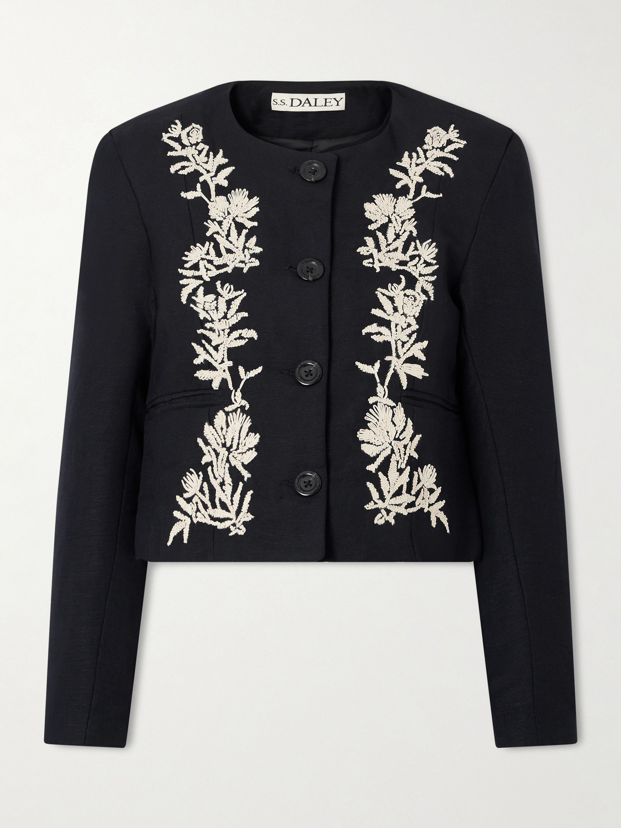 S. S. Daley - Ophelia Cropped Embroidered Woven Jacket - Black