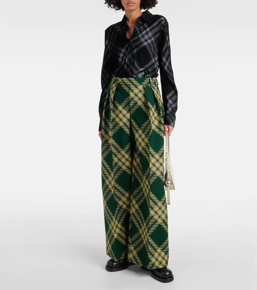 Checked high-rise wool straight pants
