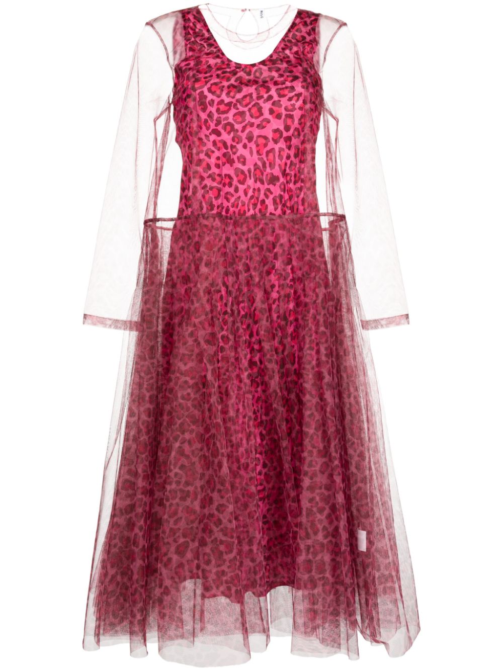 Leopard-print tulle midi dress - Pink