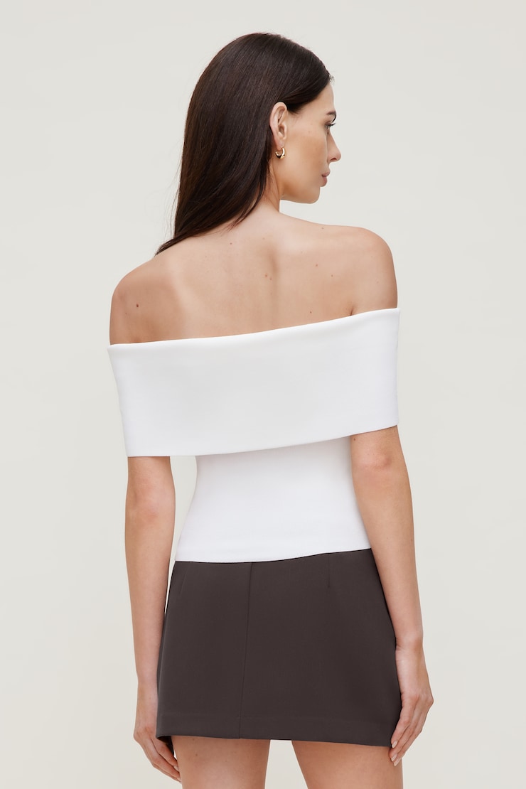 Foldover Off Shoulder Sweater - White - Women Clothing