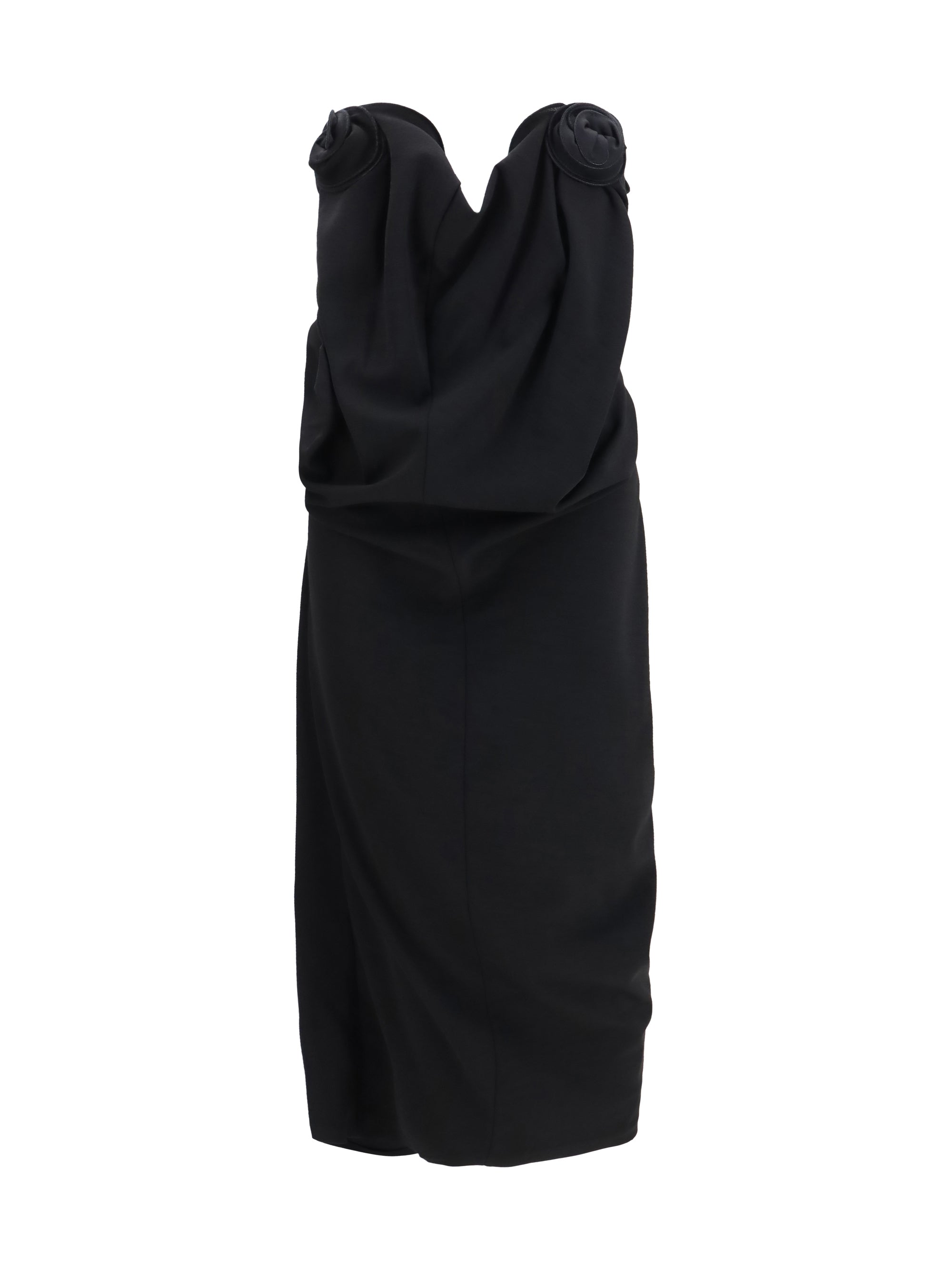 Draped Strapless Wool Dress — Black