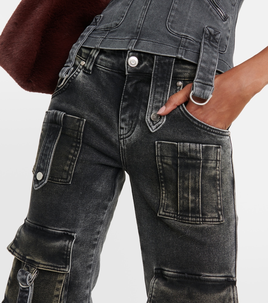 Low-rise denim cargo pants