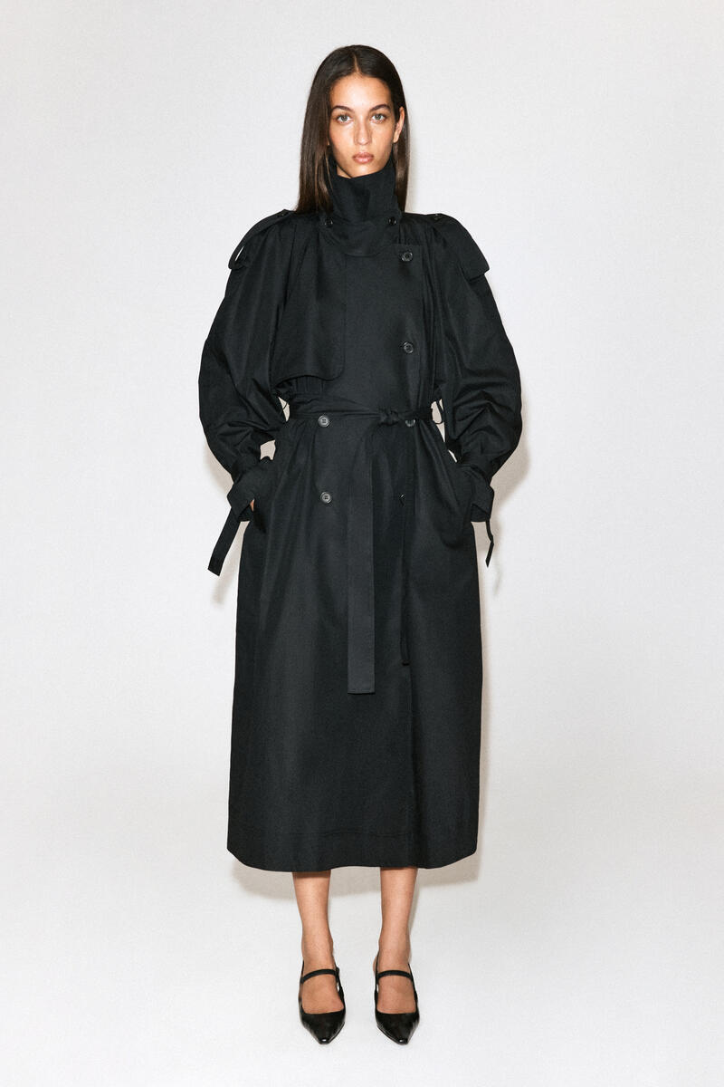 Mock-Neck Cotton Trench Coat