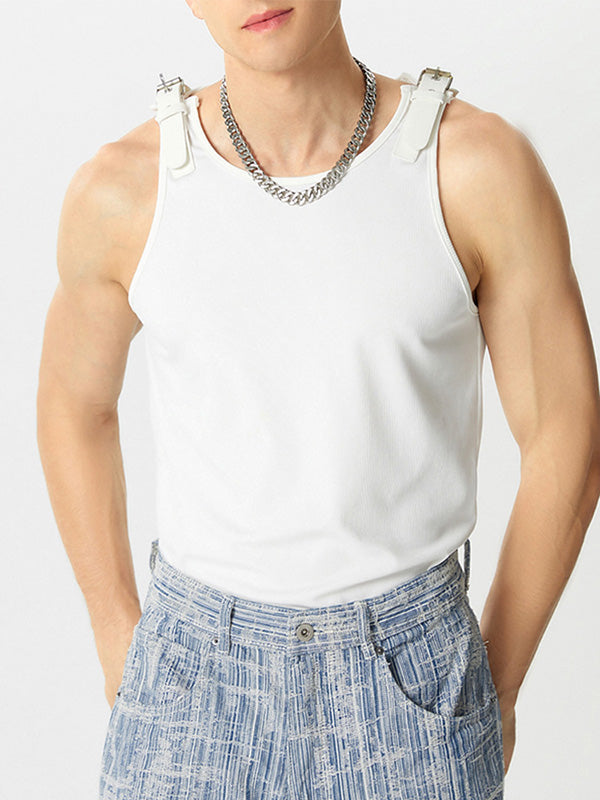 Mens Leather Shoulder Buckle Design Knitted Vest SKUJ20873 - White / S