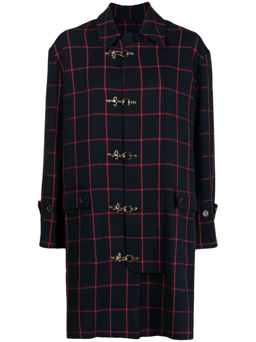 Check-print coat - Blue