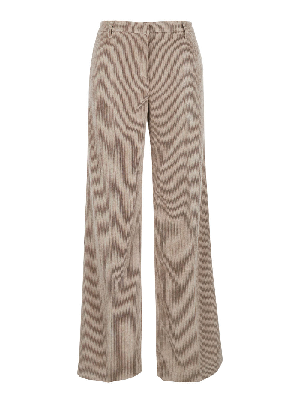 Corduroy Straight-Leg Trousers — Beige