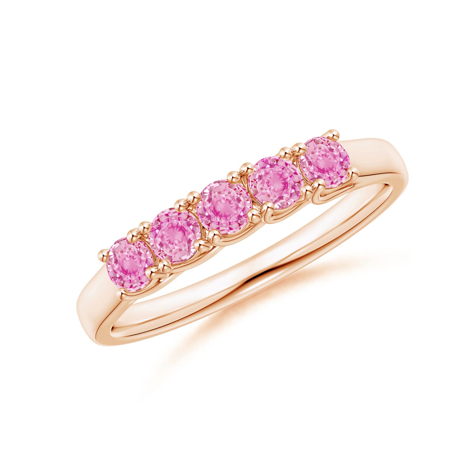 Angara 0.55 Carat Half Eternity Five Stone Pink Sapphire Wedding Ring in 18K Rose Gold