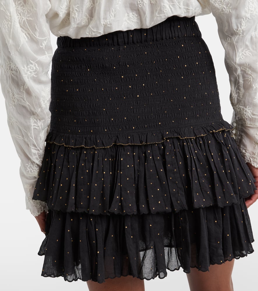 Polka-dot embroidered cotton miniskirt
