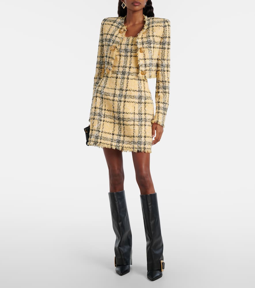 Checked sequined tweed minidress