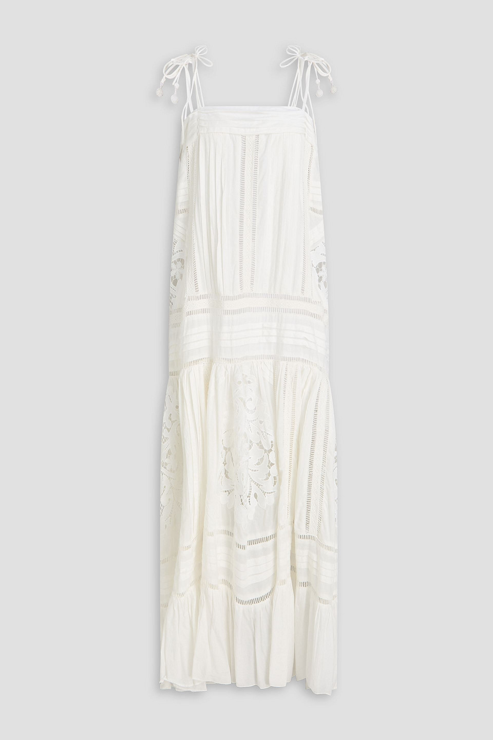 Guipure lace-trimmed cotton-poplin maxi dress - White - S