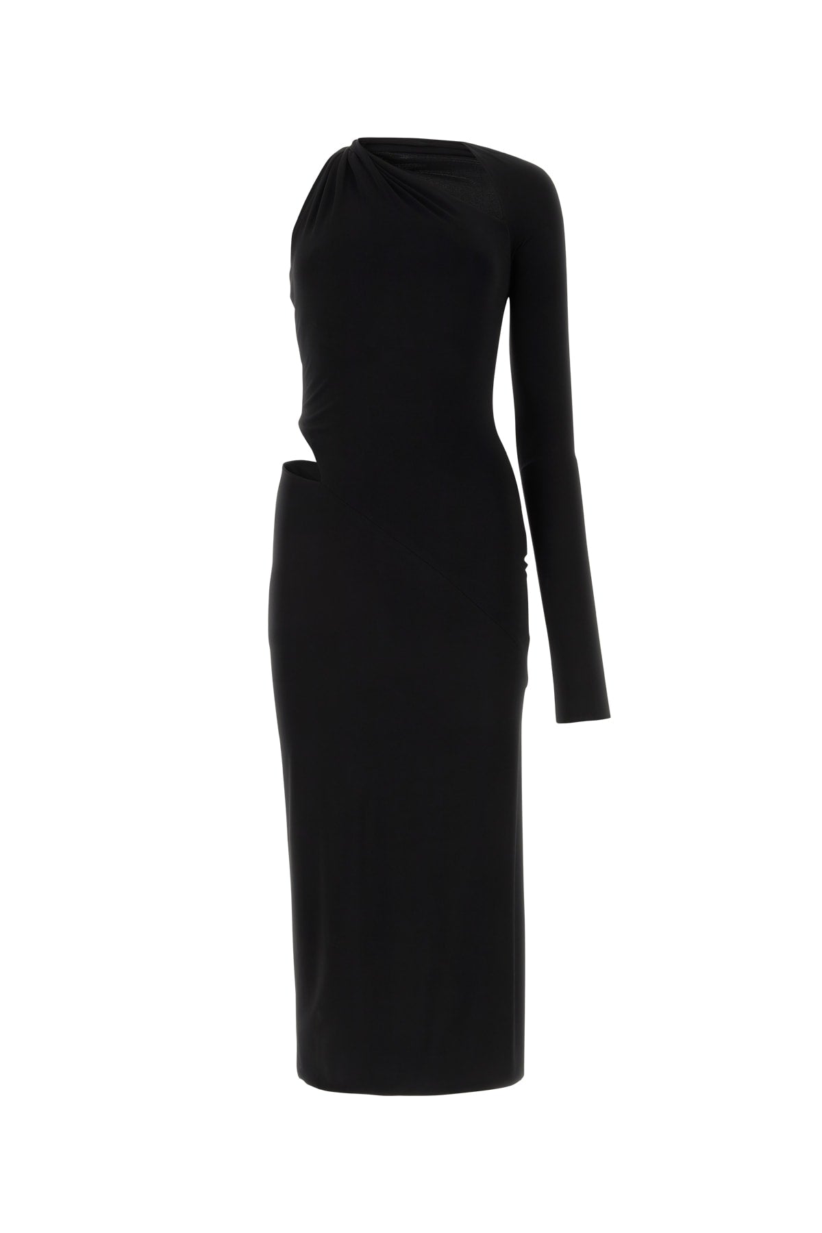 Asymmetric Long-Sleeve Dress — Black