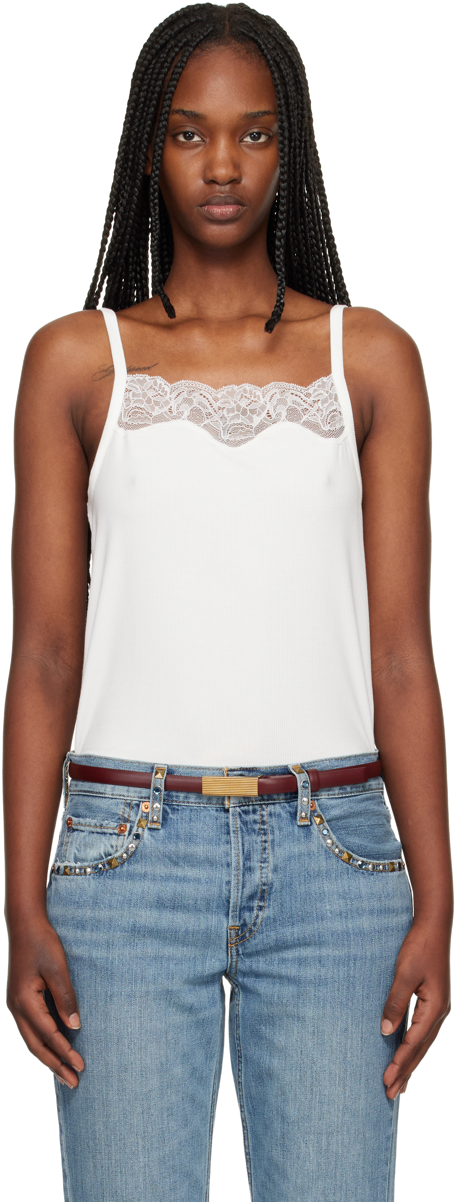 Off-White Lace Ribbed Camisole