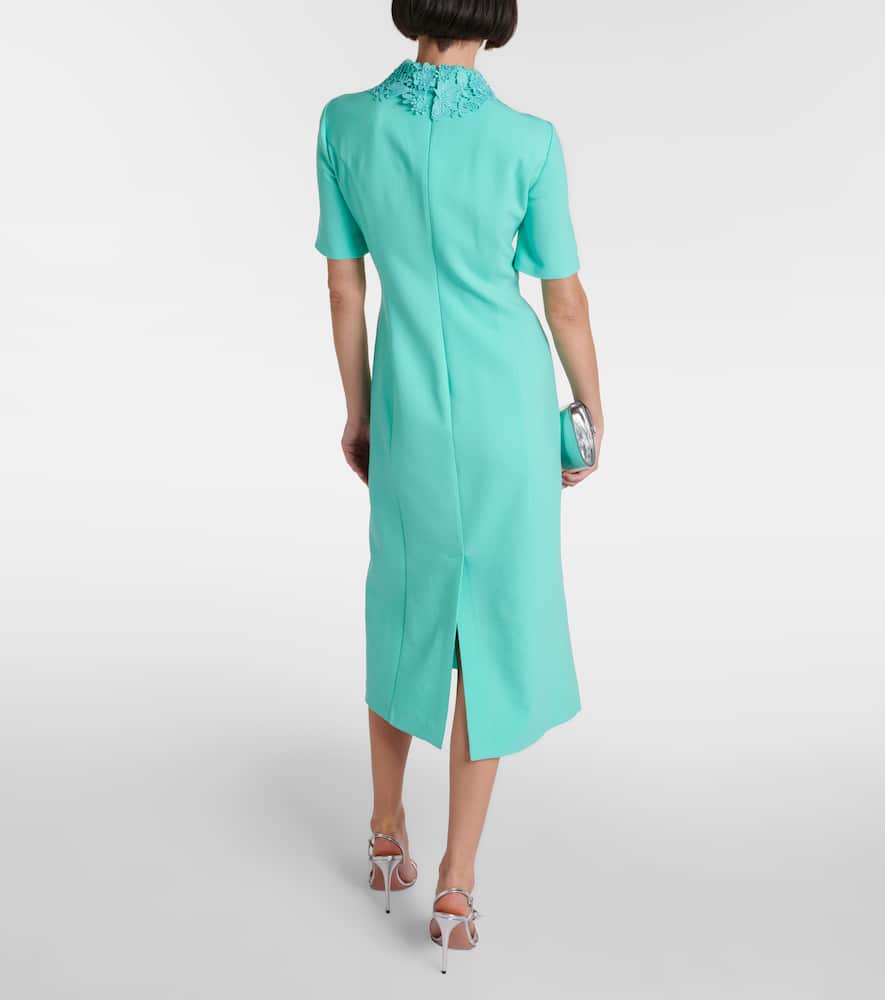 Lace-trimmed wool-blend midi dress