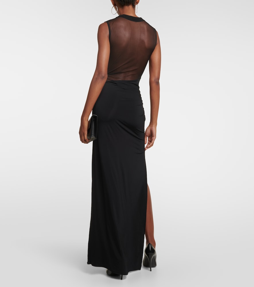 Mesh and jersey maxi dress