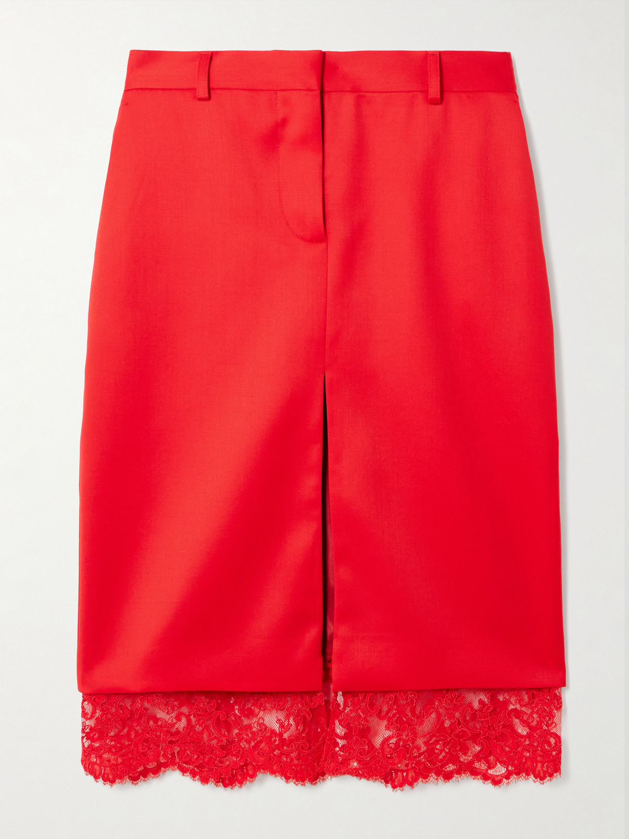 Lace-trimmed Wool Skirt - Red