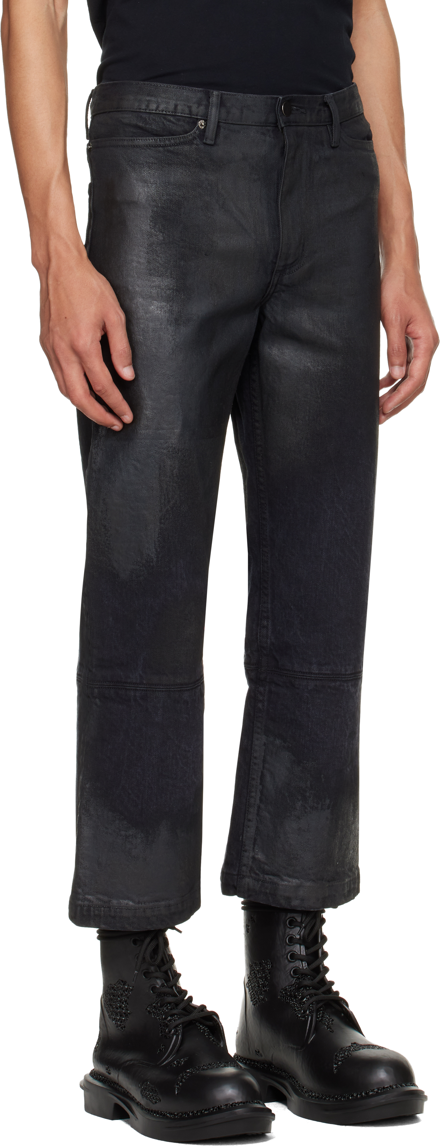 Black Etteragic Denim Washed Waxed Jeans