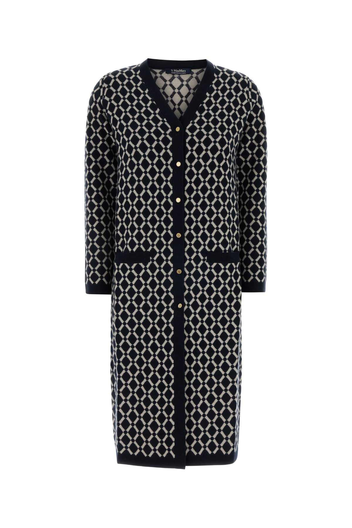 Diamond-Jacquard Wool Cardigan — Navy