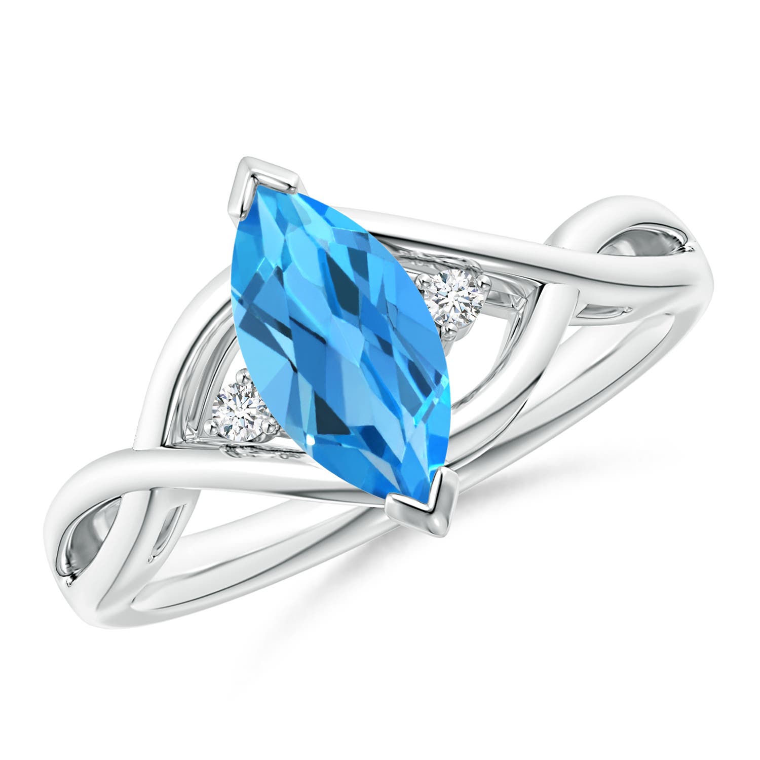 Angara 1.2 Carats Criss-Cross Marquise Swiss Blue Topaz Solitaire Ring in Platinum