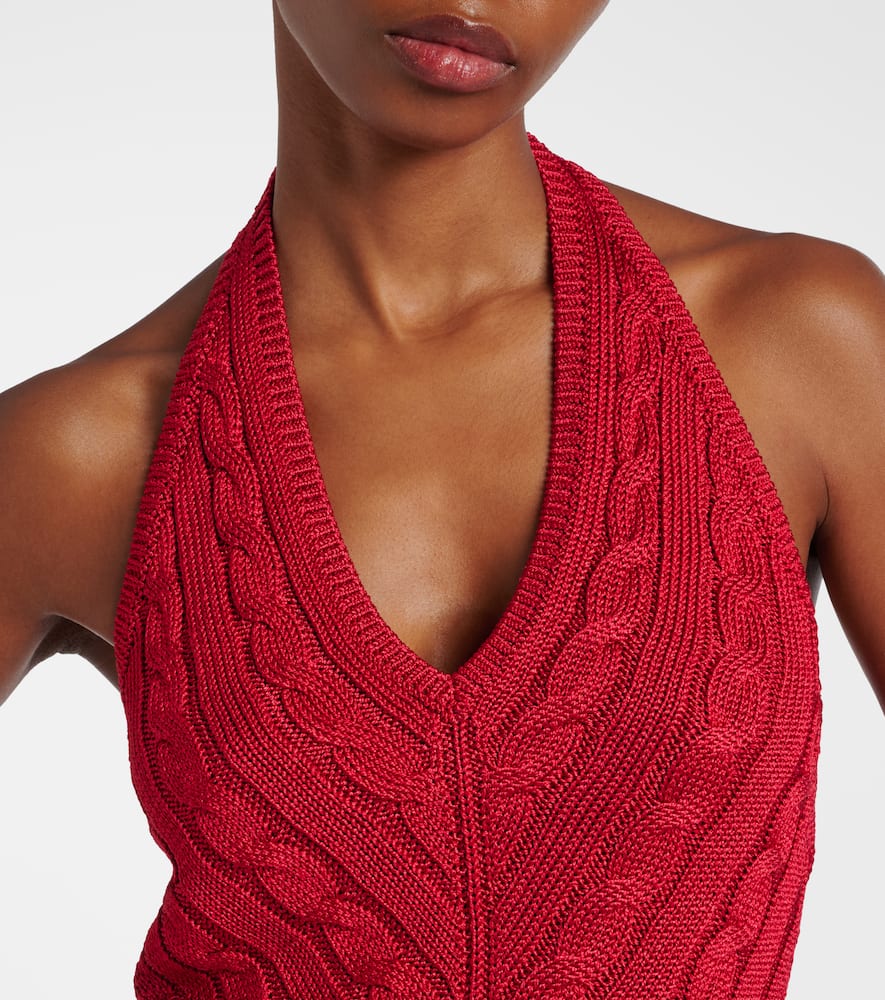 Cable-knit halterneck silk top