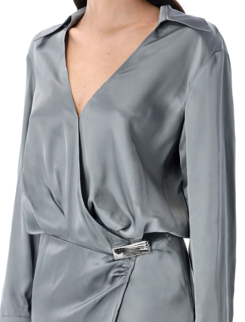Grey Satin Wrap Dress