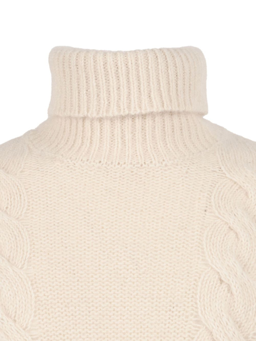 Beige Turtle Neck Ribbed Sweater