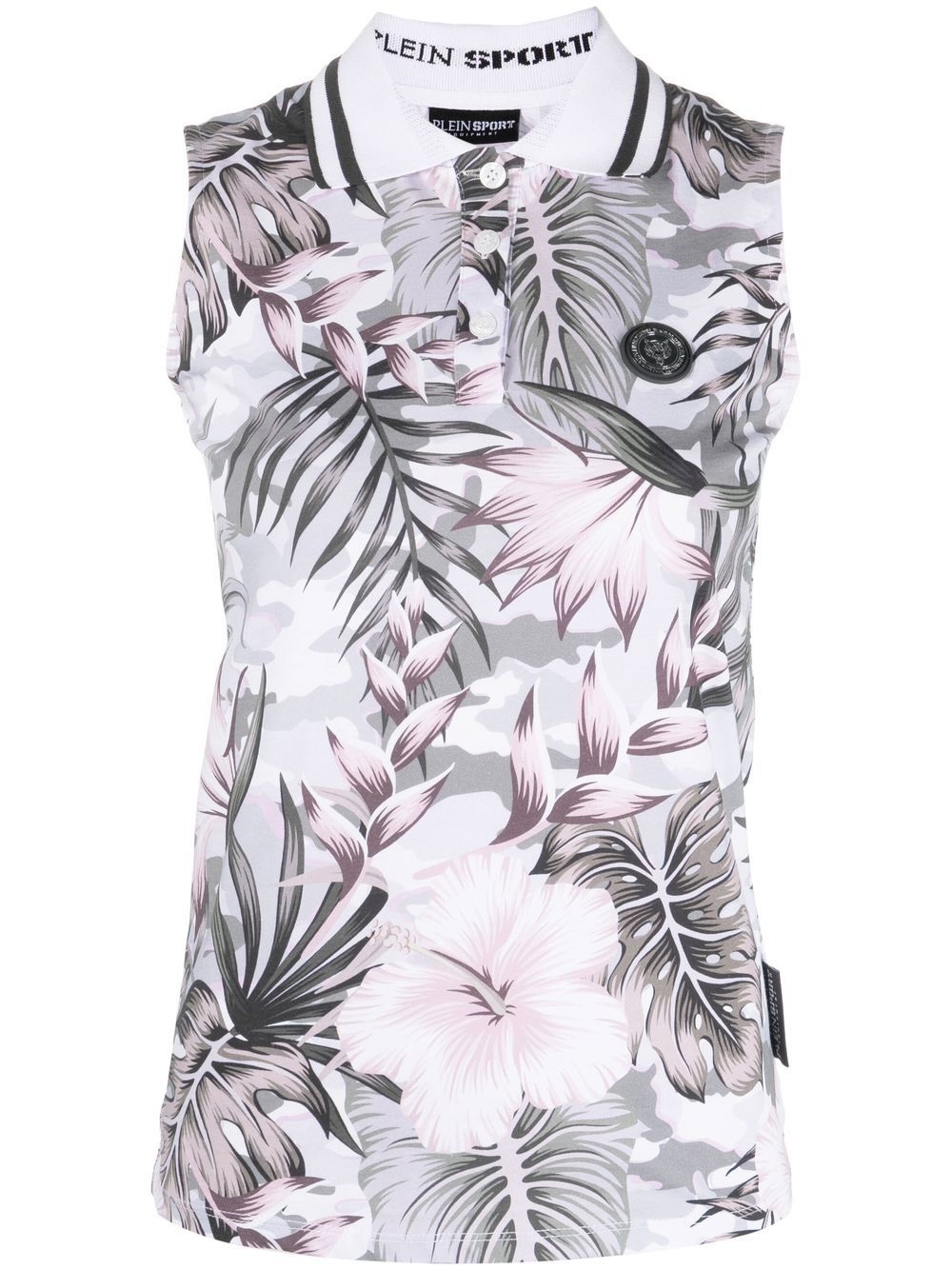 Floral sleeveless polo shirt - White