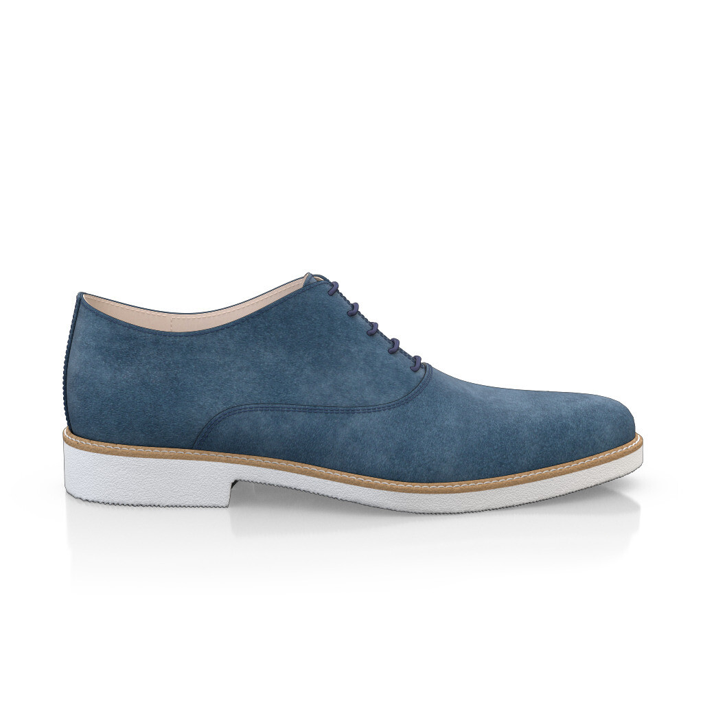 Custom Men's Plain-toe Oxford Dress Shoes Handmade in Italy - Midnight Blue Suede - Laces - GIROTTI