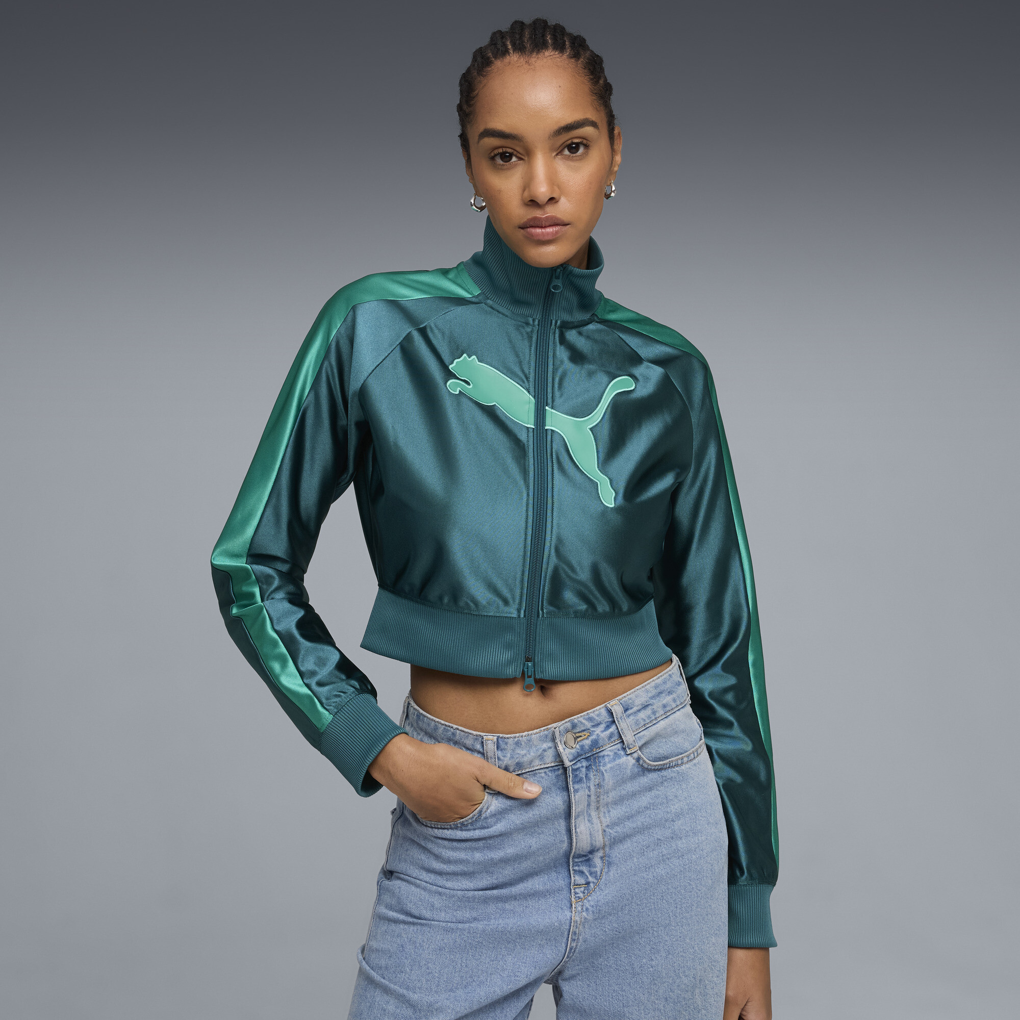 FUTURE.PUMA.ARCHIVE T7 Women's Cropped Track Jacket in Green