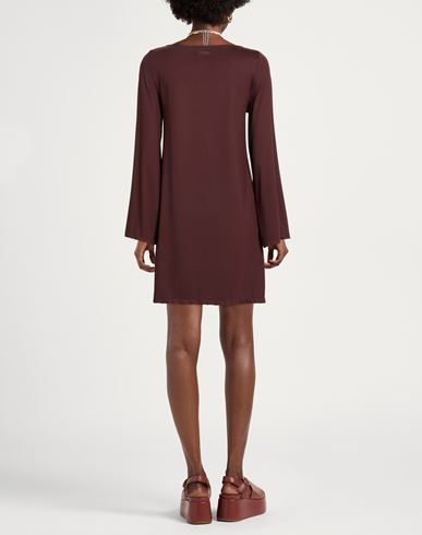 Woman Mini dress Chocolate brown Size L Polyamide, Elastane