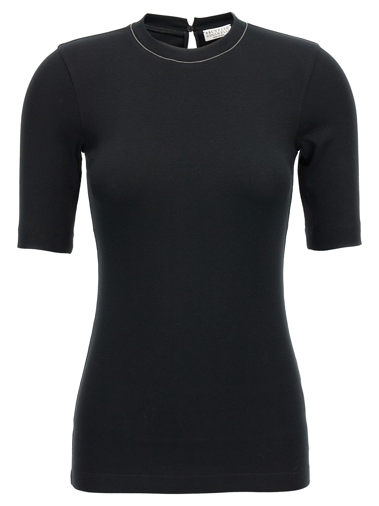 Stretch Cotton Ribbed T-Shirt — Black