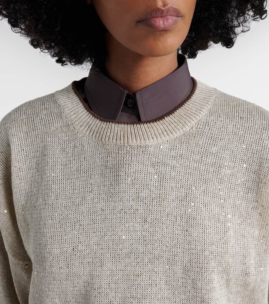 Sequined linen-blend sweater