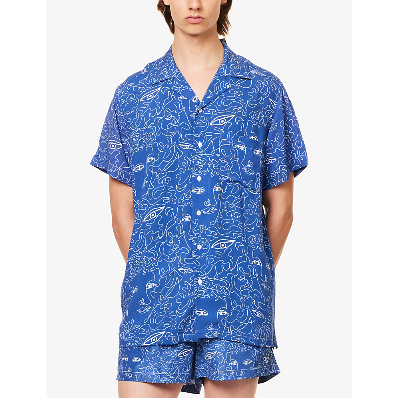Arrels Barcelona 남성 Mens Blue Summer Spirits Juliana Graphic-print Woven Shirt XL 75521876