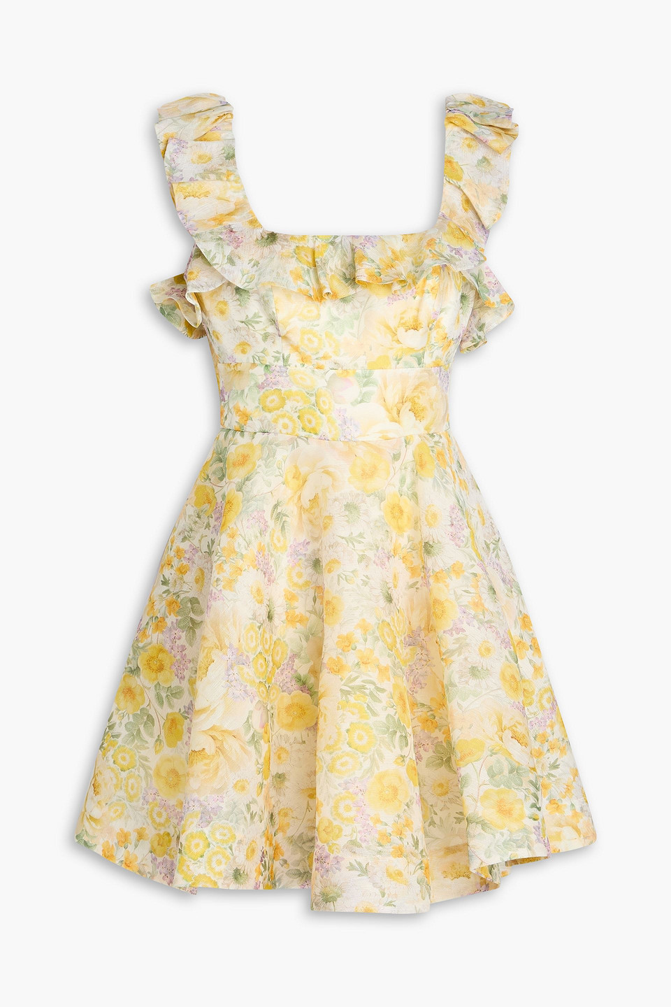 Ruffled floral-print linen and silk-blend gauze mini dress - Yellow - 4