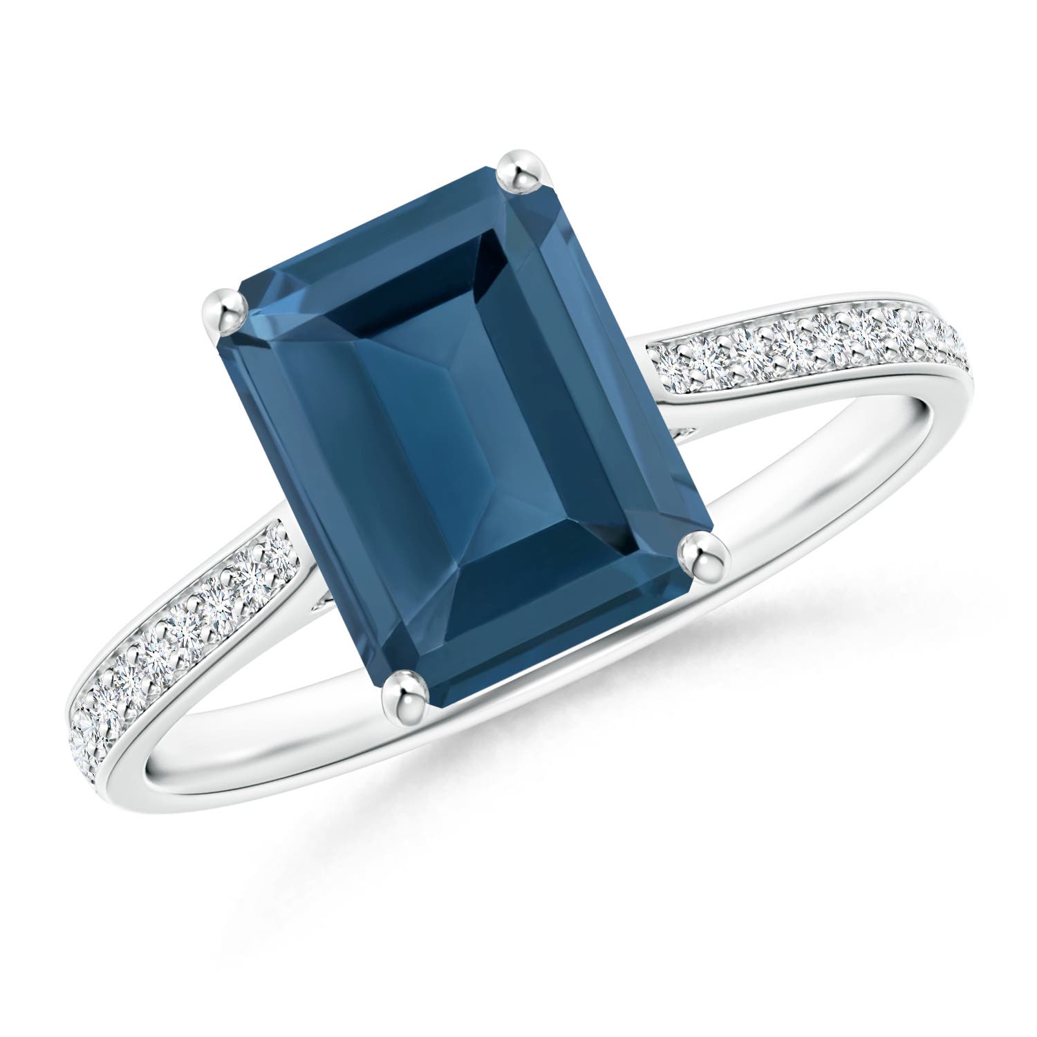 Angara 2.75 Carats Emerald-Cut London Blue Topaz Cocktail Ring with Diamonds in Platinum