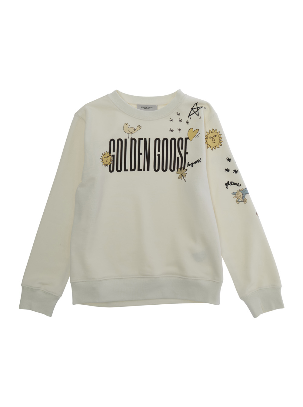 Sweatshirt Unisex Crewnek With Printed And Embroidered Doodles White In Cotton Men Polyester Sweatshirts - Kids